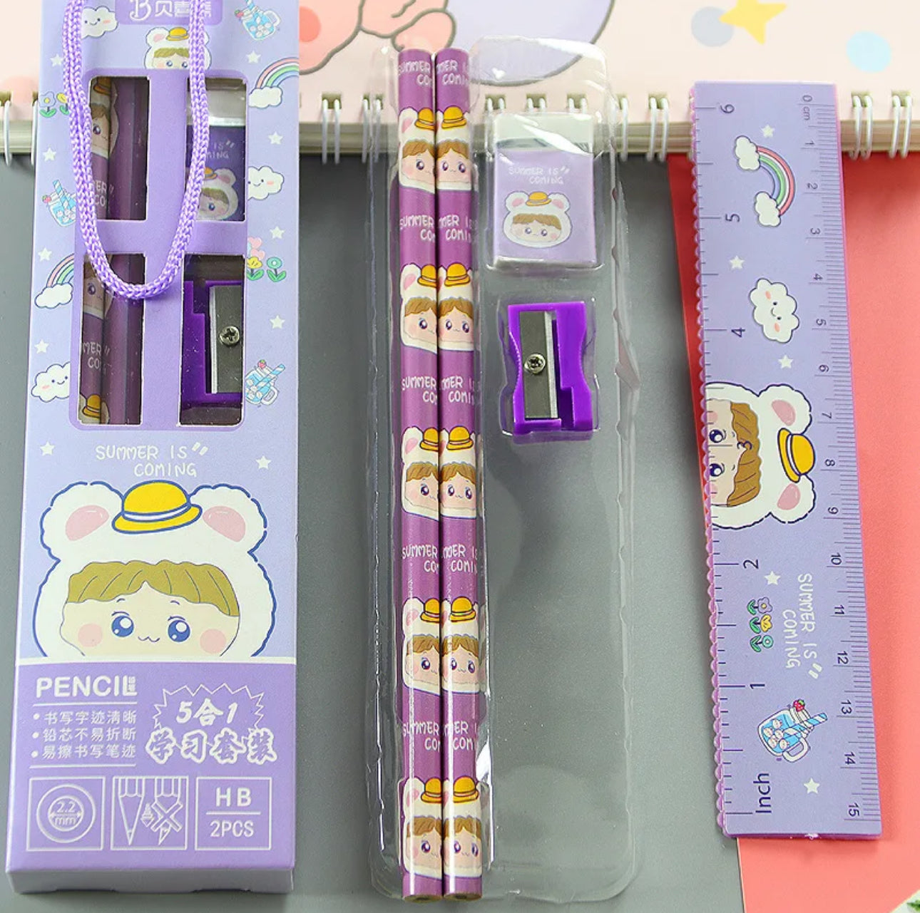 Cute Character 5-Piece Stationery Gift Box Set