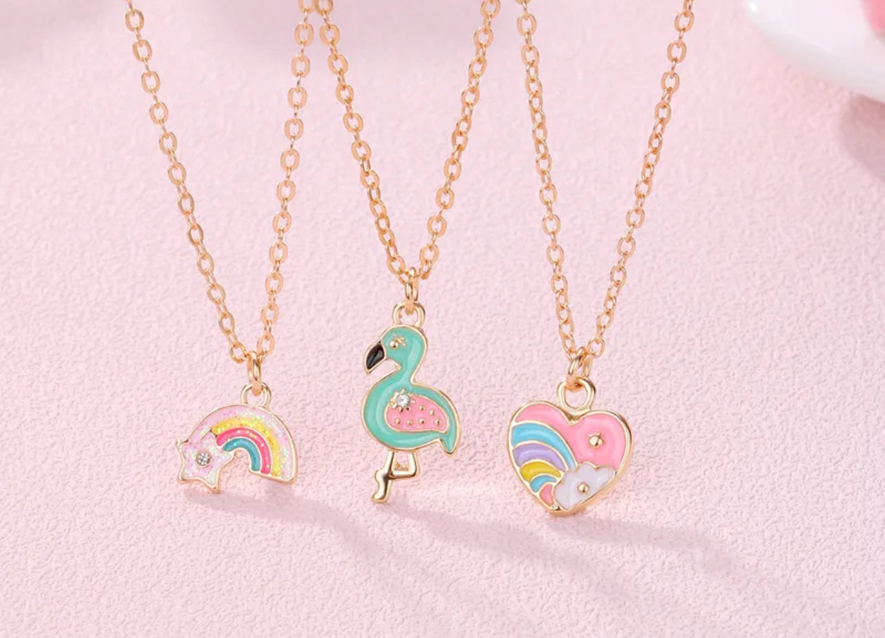 Children’s Cute Rainbow & Flamingo Pendant Necklaces
