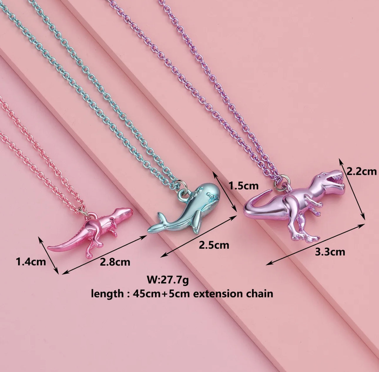 Pastel Dino & Whale Friendship Necklaces